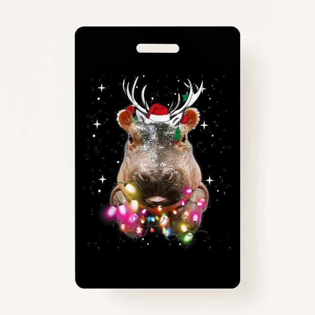 Christmas Lights Hippo Fiona Hippopotamus Lover Badge (Front)