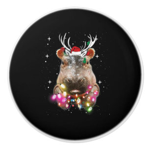Christmas Lights Hippo Fiona Hippopotamus Lover Ceramic Knob