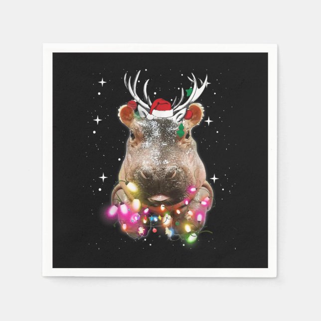 Christmas Lights Hippo Fiona Hippopotamus Lover Napkin (Front)