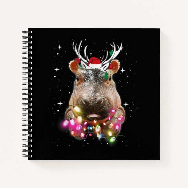 Christmas Lights Hippo Fiona Hippopotamus Lover Notebook (Front)