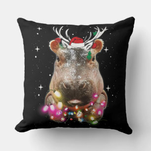 Christmas Lights Hippo Fiona Hippopotamus Lover Throw Pillow