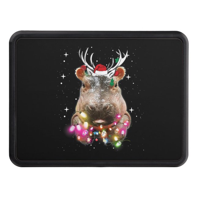 Christmas Lights Hippo Fiona Hippopotamus Lover Trailer Hitch Cover (Front)