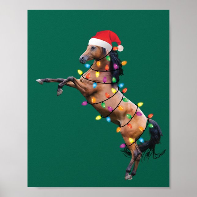 Christmas Lights Horse Santa Funny Xmas Tree Horse Poster (Front)