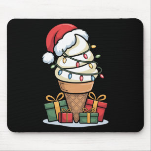 Christmas Lights Ice Cream Cone With Santa Hat Des Mouse Pad