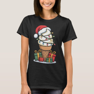 Christmas Lights Ice Cream Cone With Santa Hat Des T-Shirt