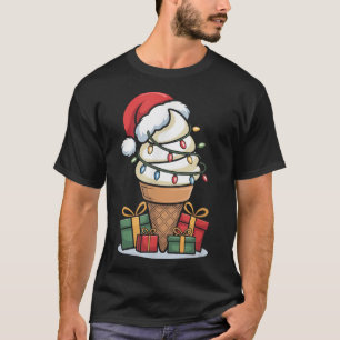 Christmas Lights Ice Cream Cone With Santa Hat T-Shirt