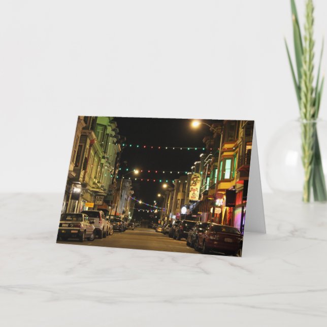 Christmas Lights in North Beach, San Francisco, CA Holiday Card (Front)