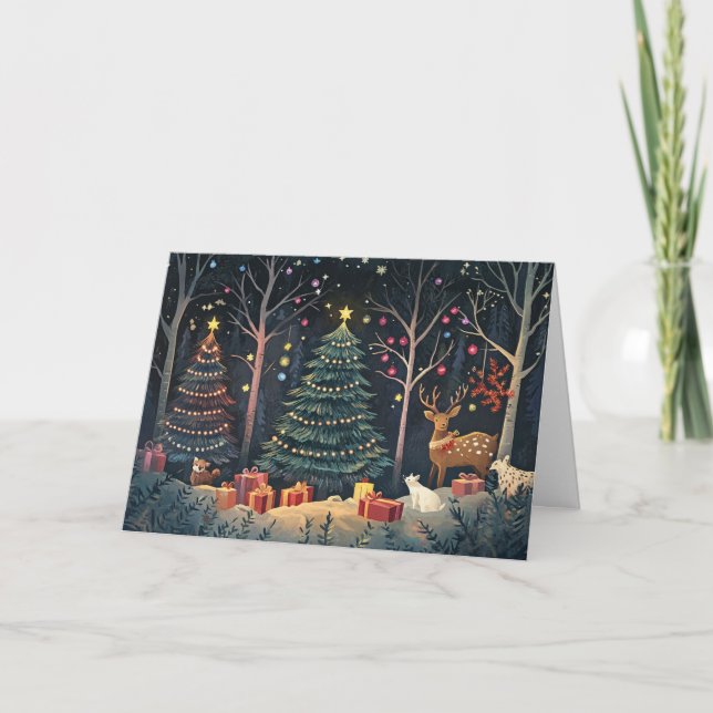 Christmas Lights in Snowy Woodland Card (Front)