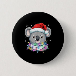 Christmas Lights Koala Santa Hat Cute Xmas Pajamas 2 Inch Round Button
