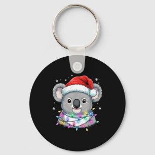 Christmas Lights Koala Santa Hat Cute Xmas Pajamas Keychain