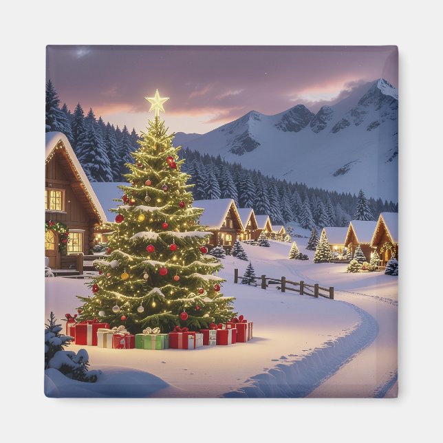 Christmas lights landscape with snow magnet (Front)