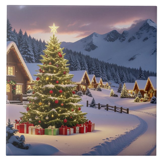Christmas lights landscape with snow tile (Front)