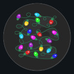 Christmas Lights -Let's Get Lit Lights- Merry & Br Classic Round Sticker<br><div class="desc">Christmas Lights -Let's Get Lit Lights- Merry & Bright Classic: A merry design celebrating Christmas lights with humour. Perfect for parties and gatherings. Festive,  witty,  and bold.</div>