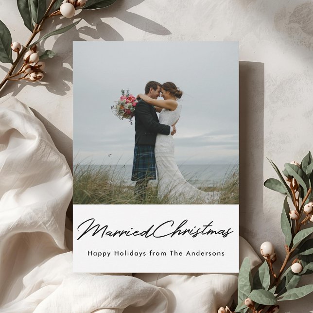 Christmas Lights Married Christmas Newlywed Photo Holiday Card (Creator Uploaded)