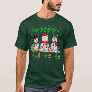 Christmas Lights Merry Christmas Snowman ASL Sign T-Shirt