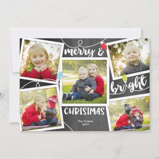 Christmas Lights on Chalkboard 6-photo collage Holiday Card (Front)