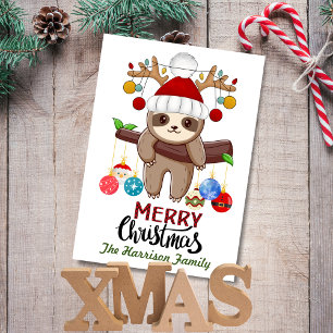 Christmas Lights on Cute Sloth with Santa Hat Holiday Card