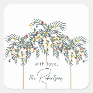 Christmas Lights on Palm Trees Custom Square Stick Square Sticker