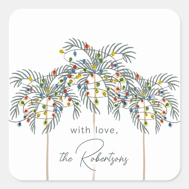 Christmas Lights on Palm Trees Custom Square Stick Sticker (Front)