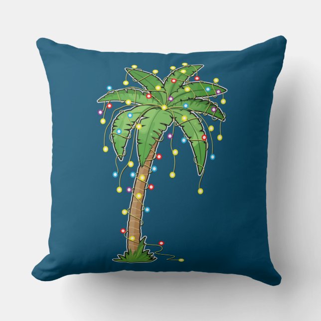 Christmas Lights Palm Tree Beach Funny Tropical Throw Pillow (Front)