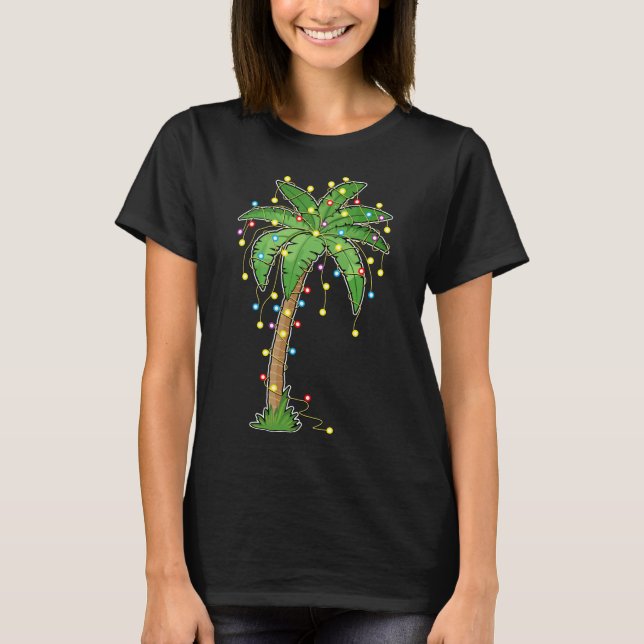 Christmas Lights Palm Tree Beach Funny Tropical Xm T-Shirt (Front)