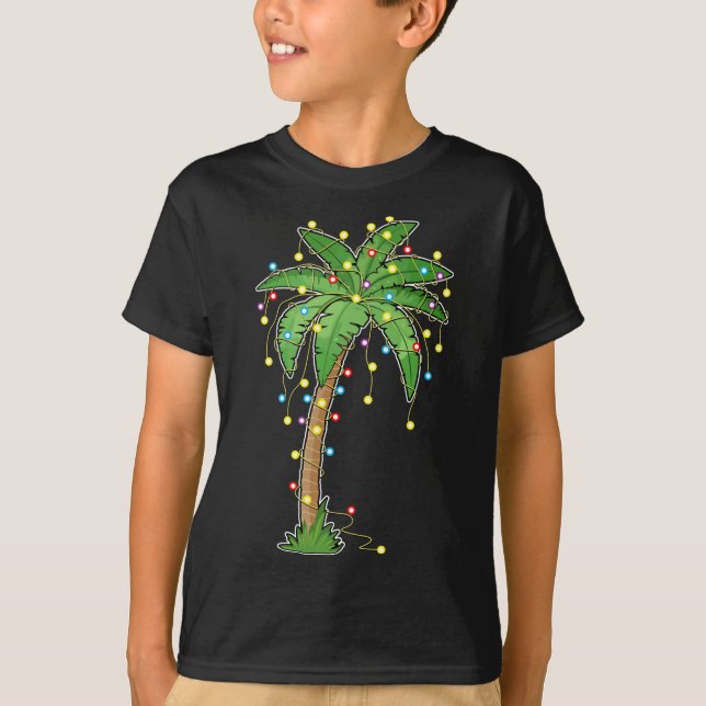Christmas Lights Palm Tree Beach Funny Tropical Xm T-Shirt (Front)