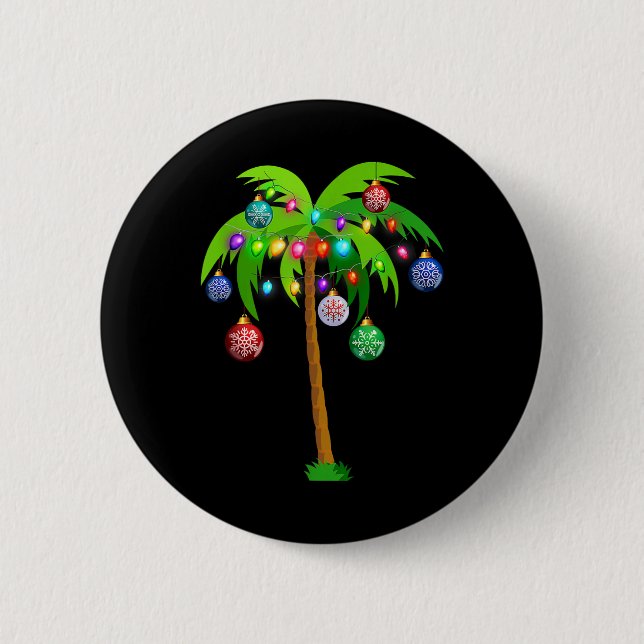 Christmas Lights Palm Tree Fun Hawaii Beach Tropic 2 Inch Round Button (Front)