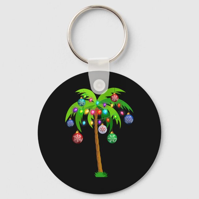 Christmas Lights Palm Tree Fun Hawaii Beach Tropic Keychain (Front)