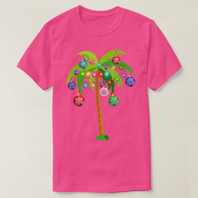Christmas Lights Palm Tree Funny Hawaii Beach Trop T-Shirt (Design Front)