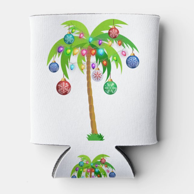 Christmas lights palm tree hawaii beach tropical x can cooler (Front)