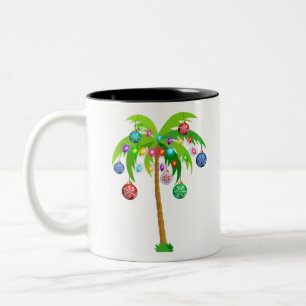 Christmas lights palm tree hawaii beach tropical x Two-Tone coffee mug