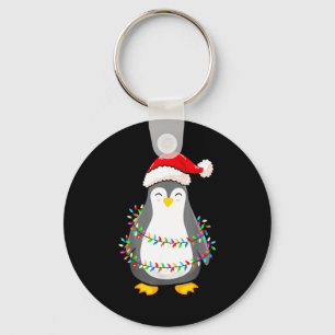 Christmas Lights Penguin Wearing Xmas Hat - Pengui Keychain