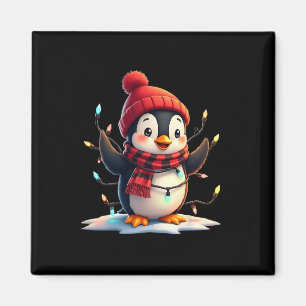 Christmas Lights Penguin Wearing Xmas Hat Penguin Magnet