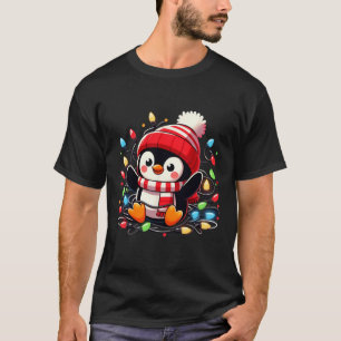 Christmas Lights Penguin Wearing Xmas Hat Penguin  T-Shirt
