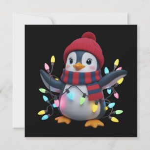 Christmas Lights Penguin Wearing Xmas Hat Penguins Holiday Card