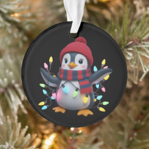 Christmas Lights Penguin Wearing Xmas Hat Penguins Ornament