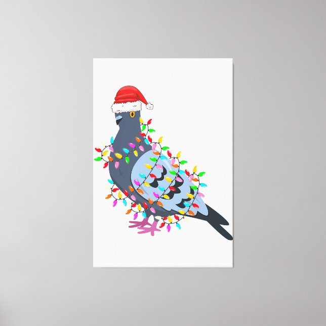 Christmas Lights Pigeon Wearing Xmas Hat - Pigeon  Canvas Print (Front)