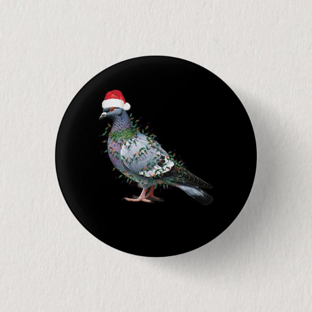 Christmas Lights Pigeon Wearing Xmas Santa Hat Pig 1 Inch Round Button (Front)