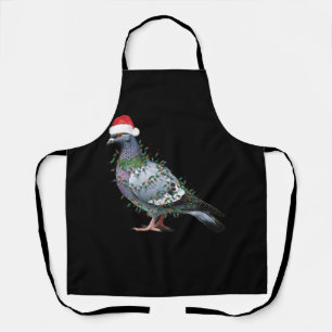 Christmas Lights Pigeon Wearing Xmas Santa Hat Pig Apron