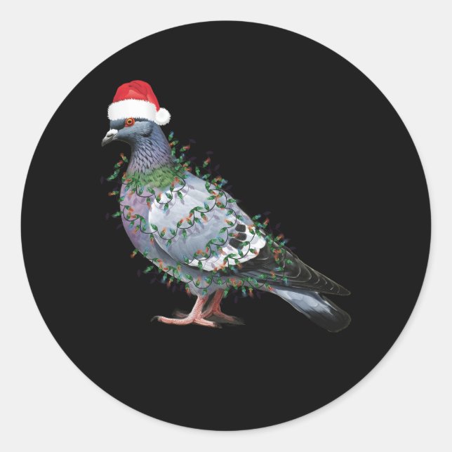 Christmas Lights Pigeon Wearing Xmas Santa Hat Pig Classic Round Sticker (Front)