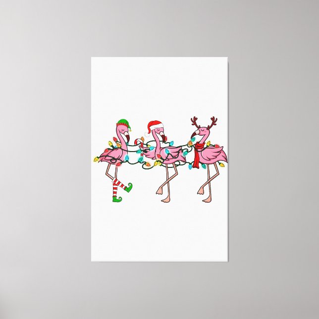 Christmas Lights Pink Flamingo Santa Hat Holiday X Canvas Print (Front)