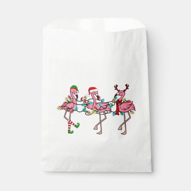 Christmas Lights Pink Flamingo Santa Hat Holiday X Favour Bag (Front)