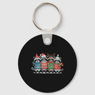 Christmas Lights Raccoon Santa Funny Xmas Tree For Keychain