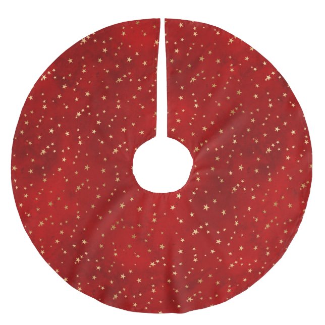 Christmas lights red gold stars pattern elegant brushed polyester tree skirt (Front)