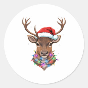 Christmas Lights Reindeer Santa Hat Cute Xmas Paja Classic Round Sticker