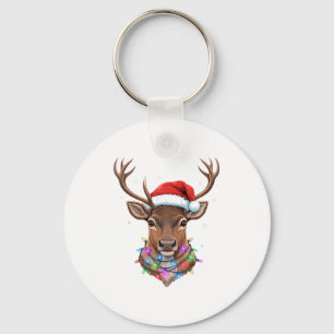 Christmas Lights Reindeer Santa Hat Cute Xmas Paja Keychain