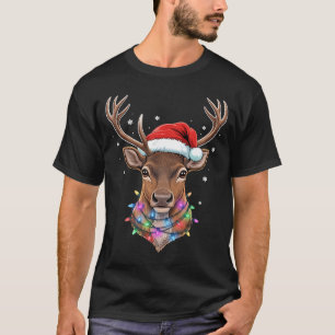 Christmas Lights Reindeer Santa Hat Cute Xmas Paja T-Shirt