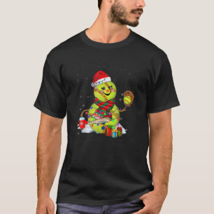 Christmas Lights Santa Snowman Playing Softball 20 T-Shirt