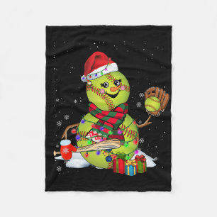 Christmas Lights Santa Snowman Playing Softll  Fleece Blanket
