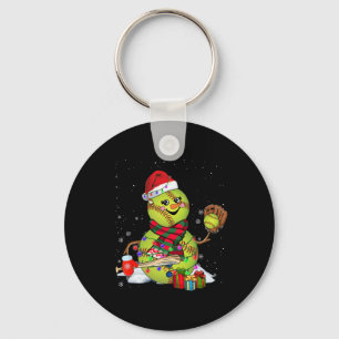 Christmas Lights Santa Snowman Playing Softll  Keychain